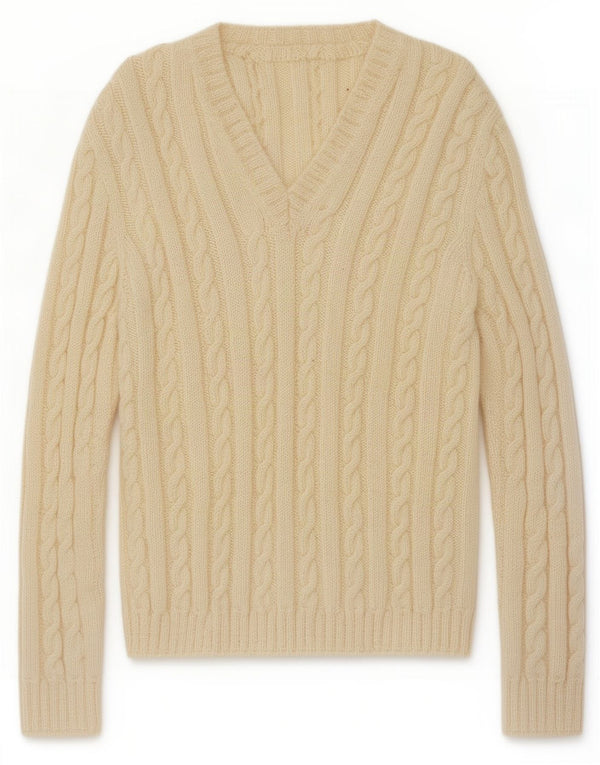 Vintage Womens V-Neck Jumper Sweater UK 14 Medium Off White