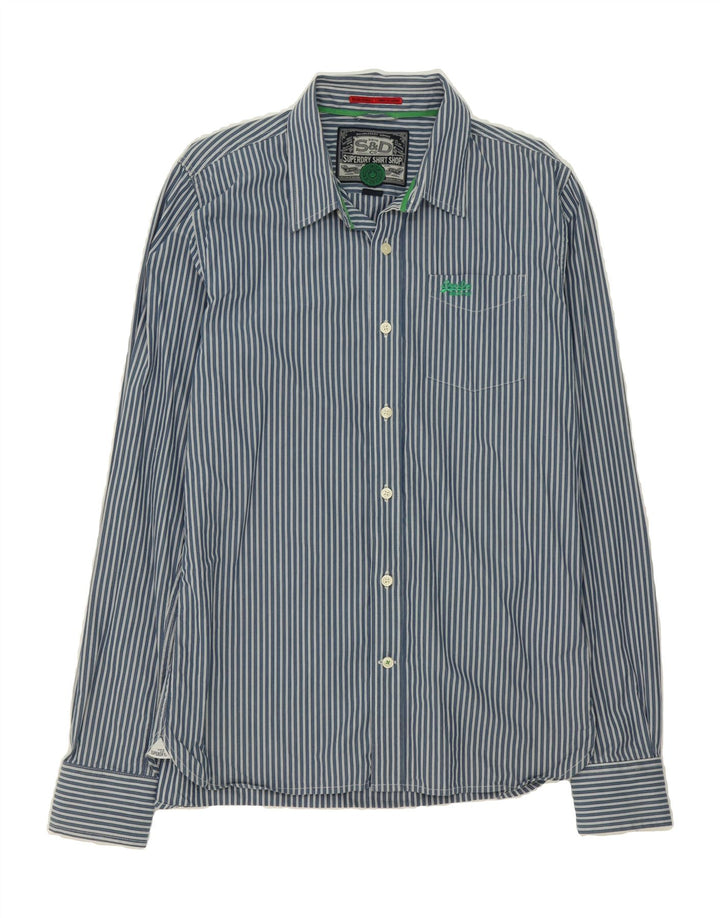 SUPERDRY Mens Shirt 2XL Blue Pinstripe Cotton Vintage Superdry and Second-Hand Superdry from Messina Hembry 