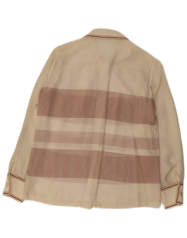 Camicetta camicia vintage da donna UK 14 a righe bianco sporco medio