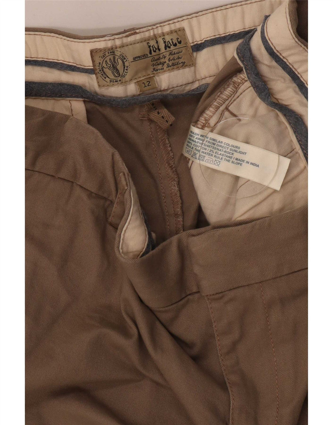 Pantaloncini chino da donna Fat Face UK 12 medi W32 cotone kaki
