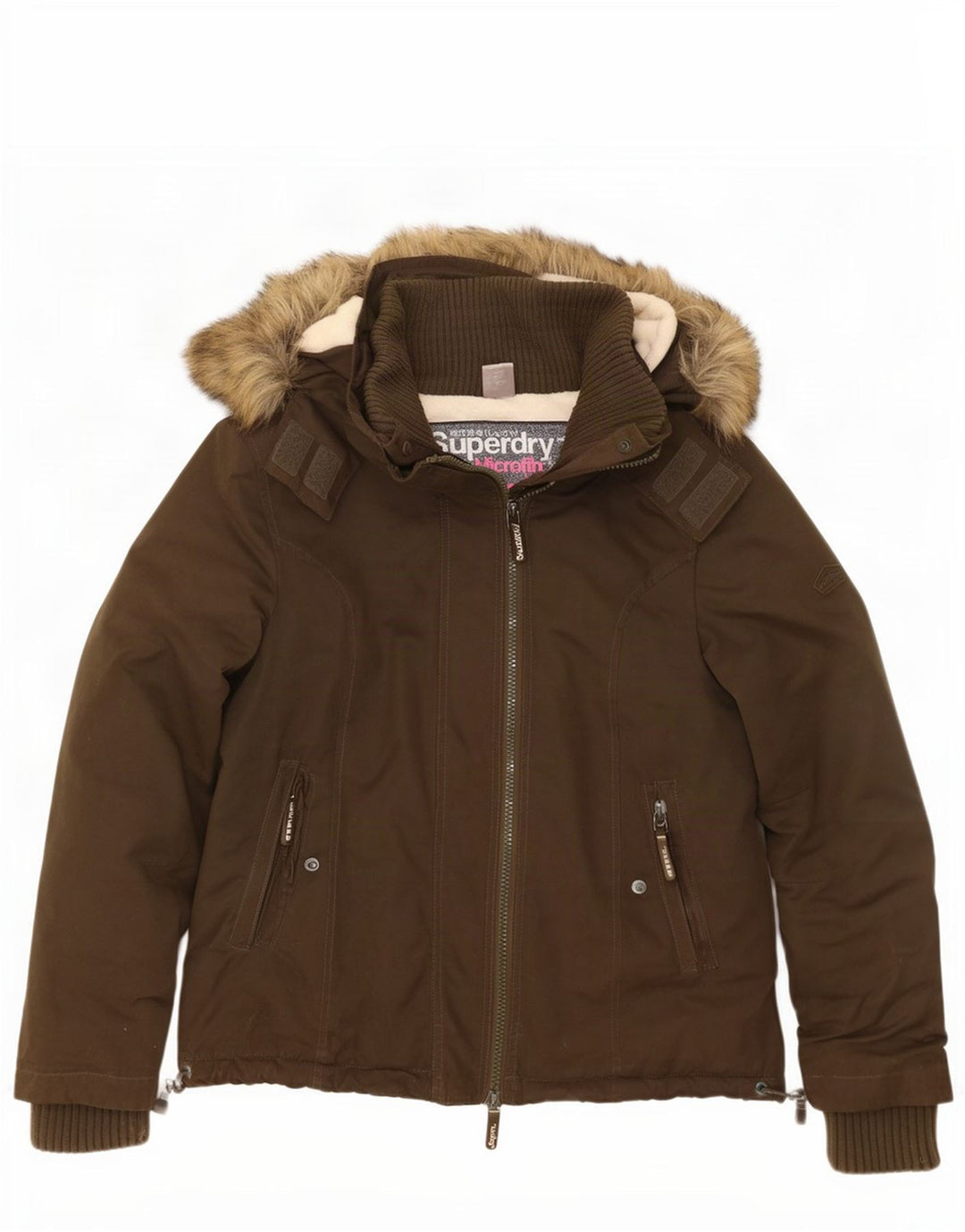 Giacca a vento con cappuccio da donna Superdry UK 18 XL Poliestere kaki