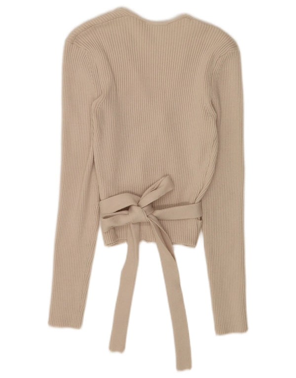 Zara Donna Crop Wrap Cardigan Top UK 14 Large Beige Viscosa