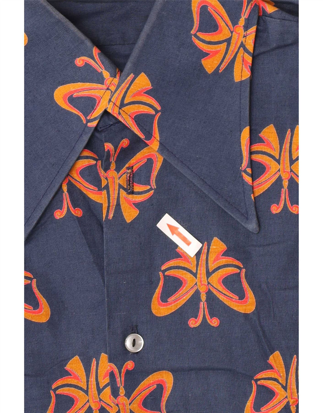 Camicia vintage da uomo con motivo astratto, grande farfalla in cotone blu navy