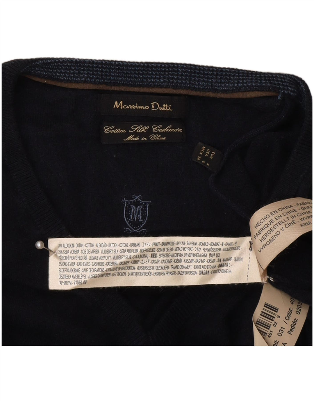 Massimo Dutti Maglione da uomo con scollo a V piccolo in cotone blu navy