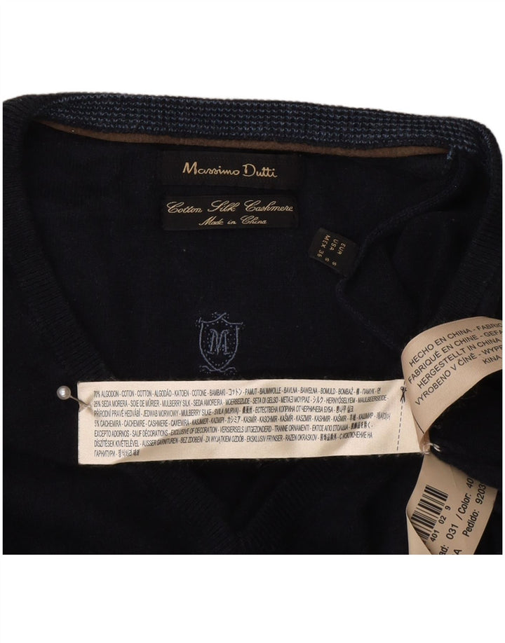 Massimo Dutti Maglione da uomo con scollo a V piccolo in cotone blu navy