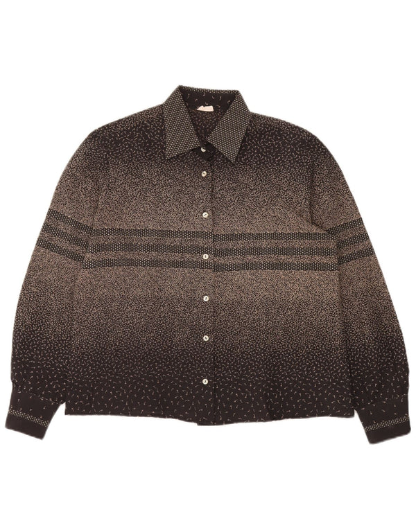 Vintage Womens Long Sleeve Regular Fit Shirt UK 16 Large Black Colourblock