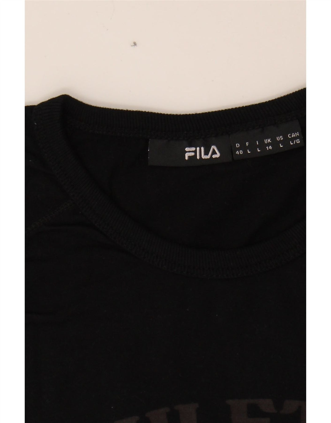 FILA Womens Graphic T-Shirt Top UK 14 Medium Black Cotton Vintage Fila and Second-Hand Fila from Messina Hembry 
