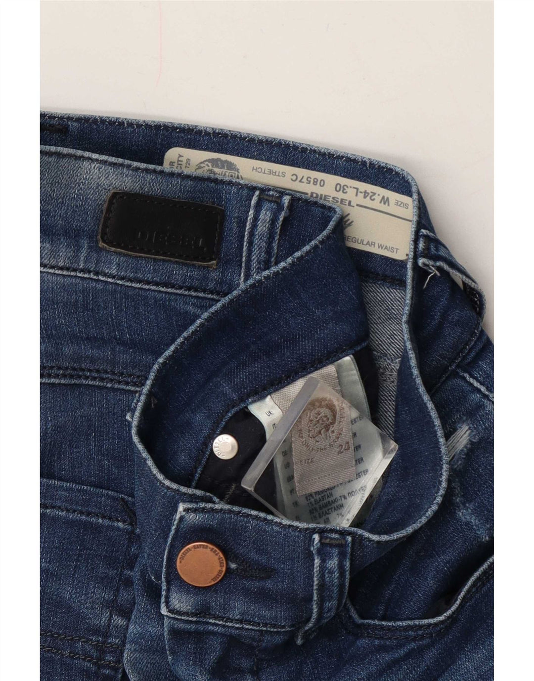 Jeans slim invecchiati da donna Diesel W24 L27 cotone blu