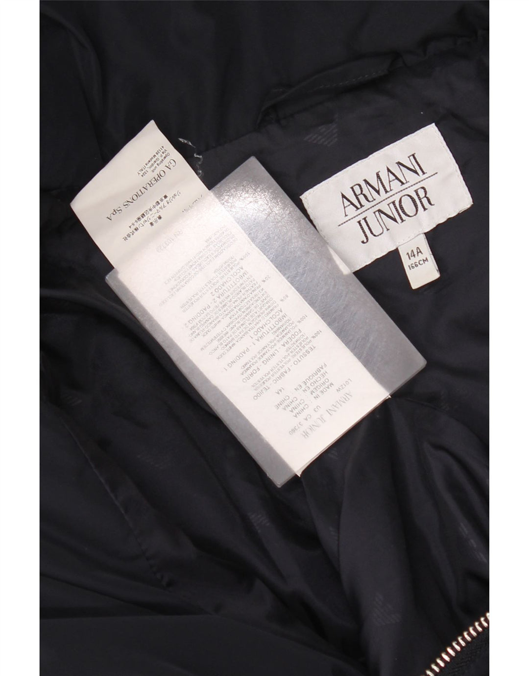 Cappotto imbottito con cappuccio per bambina Armani Junior 13-14 anni in poliestere blu navy