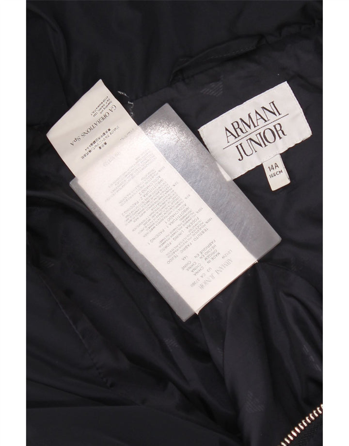 Cappotto imbottito con cappuccio per bambina Armani Junior 13-14 anni in poliestere blu navy