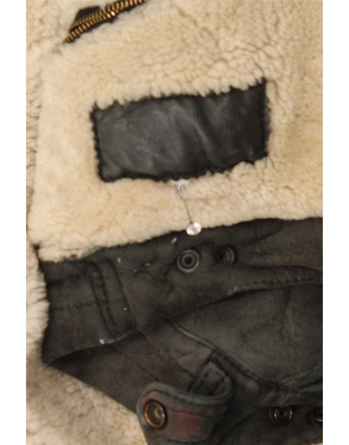 Giubbotto in shearling vintage da uomo IT 50 grande nero