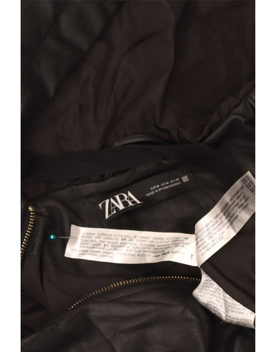 Giacca da donna in ecopelle Zara UK 14 poliestere nero medio