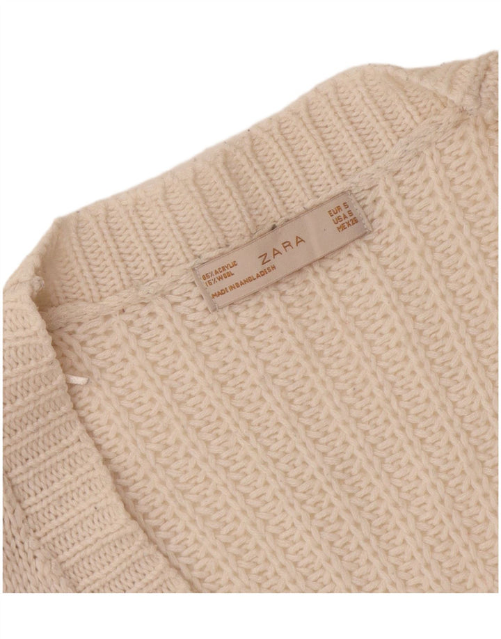 Maglione cardigan da donna Zara UK 10 piccolo acrilico bianco