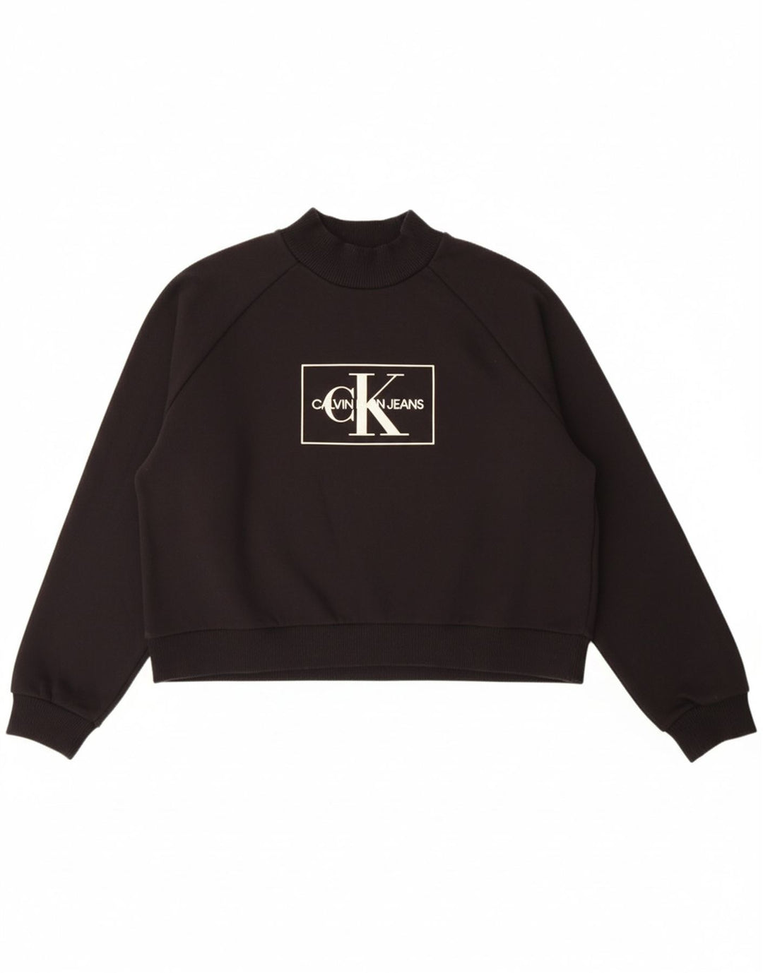 CALVIN KLEIN JEANS Womens Crop Sweatshirt Jumper UK 14 Medium Black