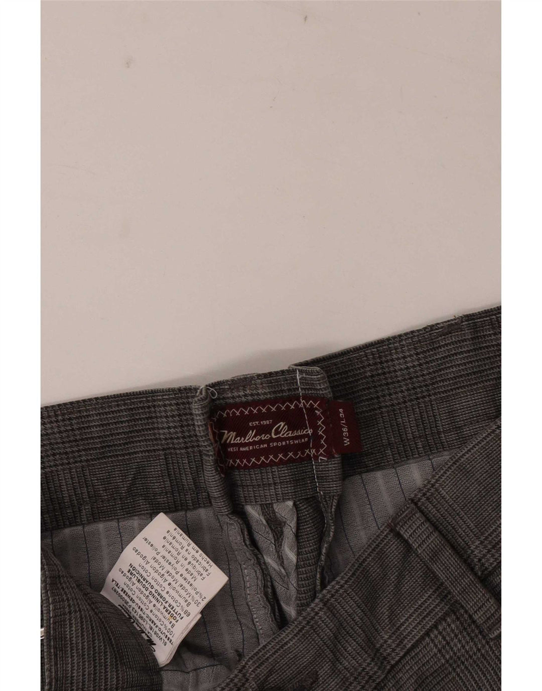 Pantaloni chino da uomo Marlboro Classics W36 L34 in cotone a quadri grigi