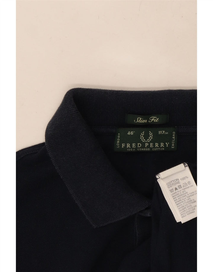 FRED PERRY Polo da uomo a maniche lunghe slim fit grande in cotone blu navy
