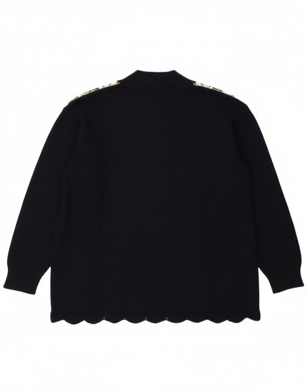 Maglione cardigan da donna vintage UK 16 grande cotone a righe blu navy