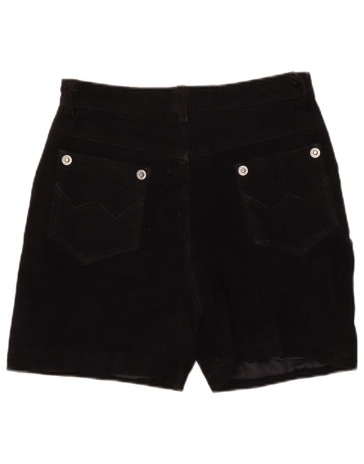 Pantaloncini casual in pelle scamosciata vintage da donna W30 in pelle nera media