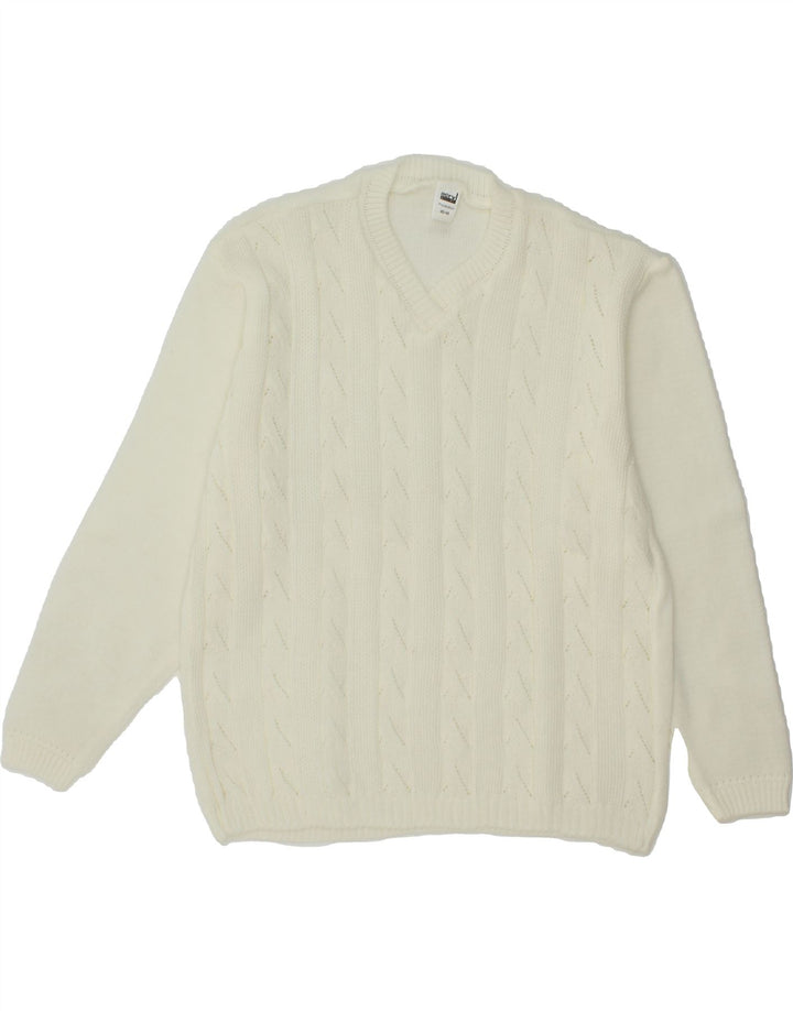 VINTAGE Womens V-Neck Jumper Sweater IT 46/48 Large White Acrylic Vintage Vintage and Second-Hand Vintage from Messina Hembry 