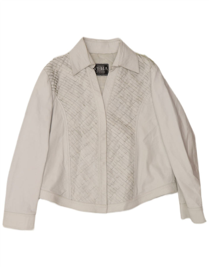 Giacca in pelle bomber vintage da donna UK 16 grande in pelle grigia