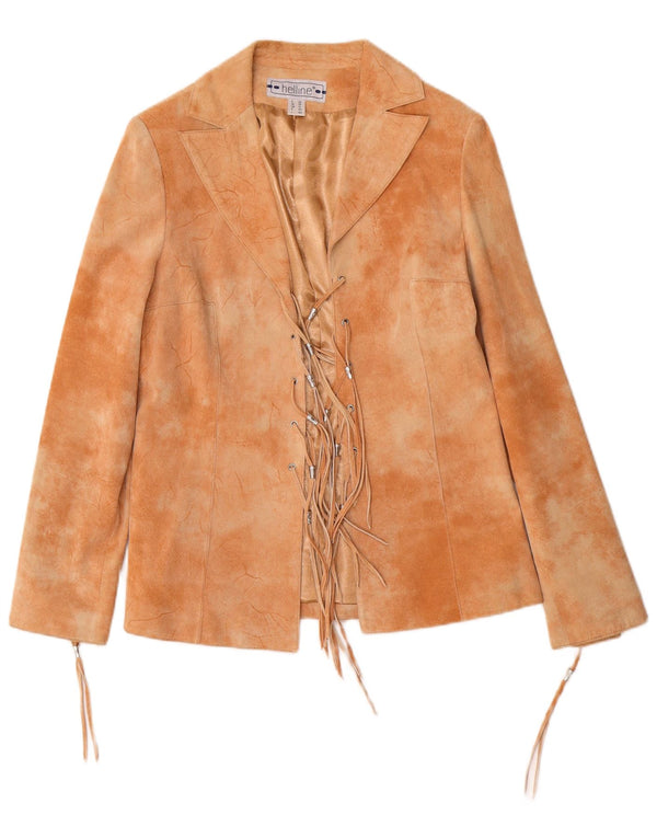 Giacca in pelle scamosciata da donna HELLINE UK 12 Pelle tie-dye beige medio