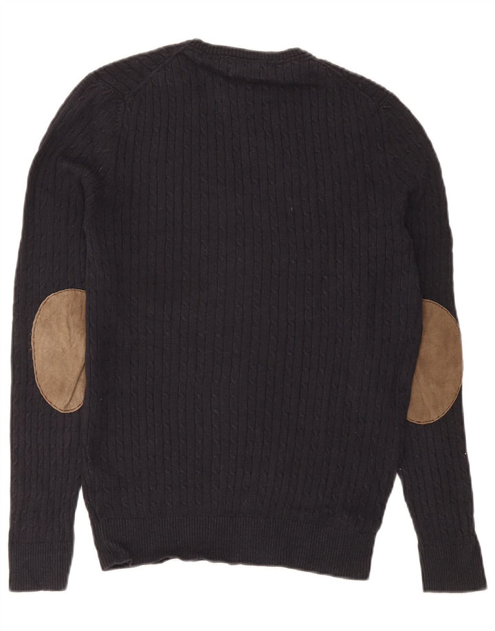 Massimo Dutti Maglione da uomo con scollo a V in cotone medio blu navy