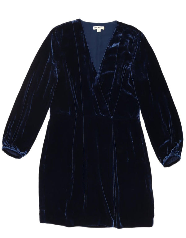 WHISTLES Womens Velvet Long Sleeve A-Line Dress UK 12 Medium  Navy Blue