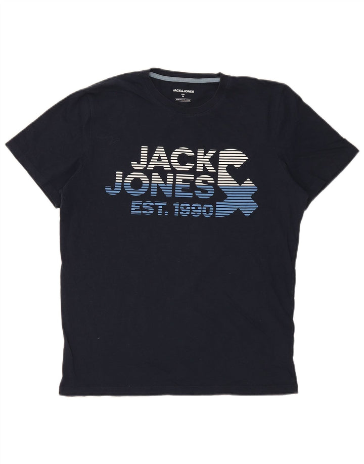 T-shirt grafica da uomo Jack & Jones Top in cotone blu navy medio