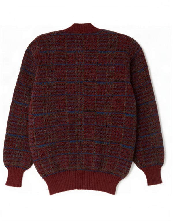 Maglione cardigan da uomo vintage a quadri bordeaux grandi