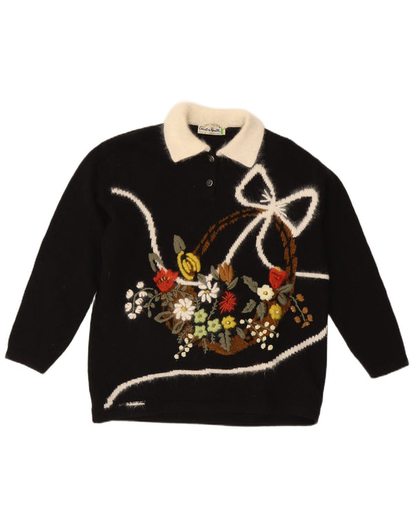 CECILIA BENETTI Maglione da donna con collo alto UK 14 Medio Nero floreale