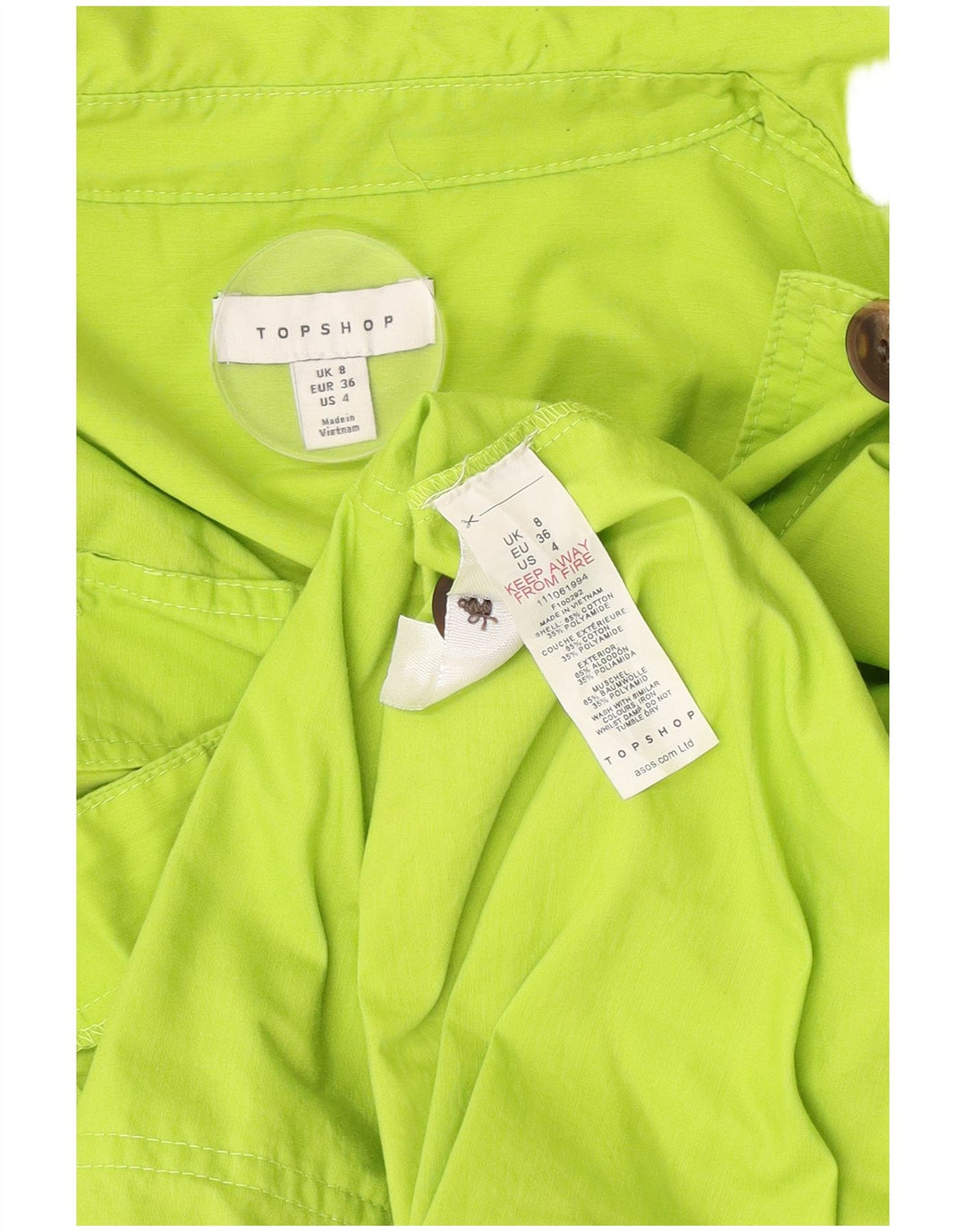 Topshop Giacca multiuso oversize da donna UK 8 Small Green Cotton