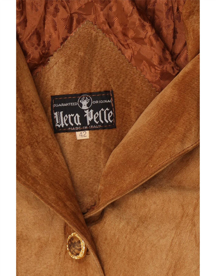 Soprabito vintage da donna oversize in pelle scamosciata IT 42 Stampa animalier marrone medio