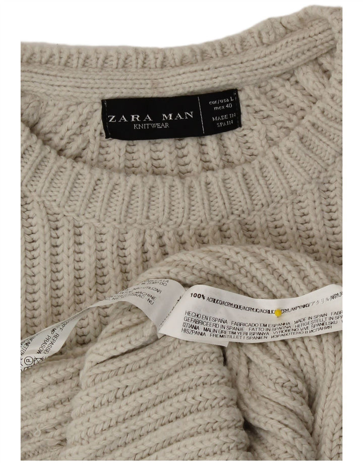 Maglione maglione girocollo da uomo Zara grande in acrilico grigio