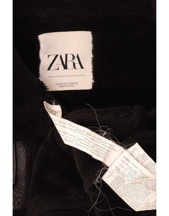 Giacca Sherpa da donna in ecopelle Zara UK 14 poliuretano nero medio