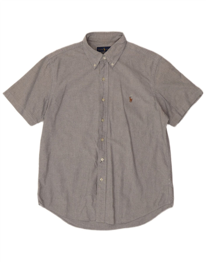 RALPH LAUREN Camicia da uomo a maniche corte dal taglio classico in cotone grigio medio