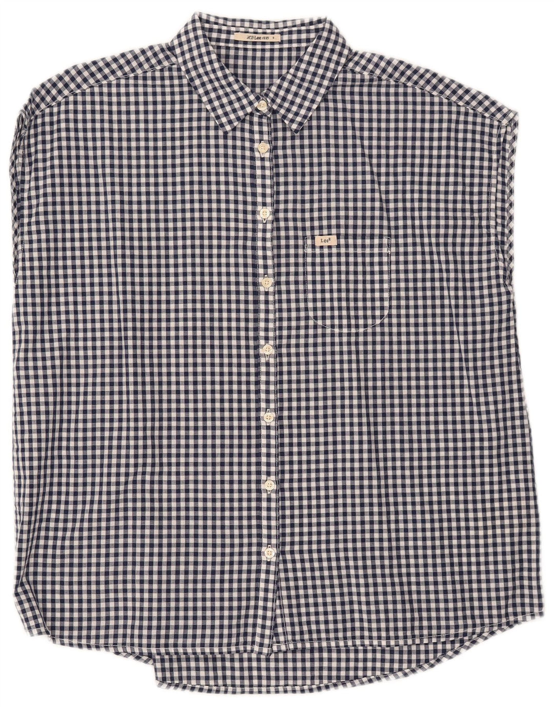LEE Womens Oversized Sleeveless Shirt UK 10 Small Navy Blue Gingham Cotton