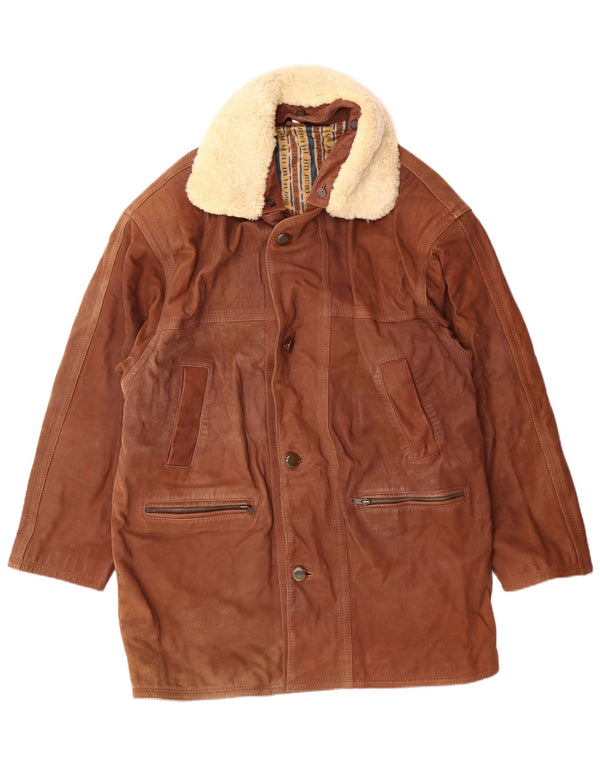 Cappotto in pelle da uomo VINTAGE IT 50 Large Marrone