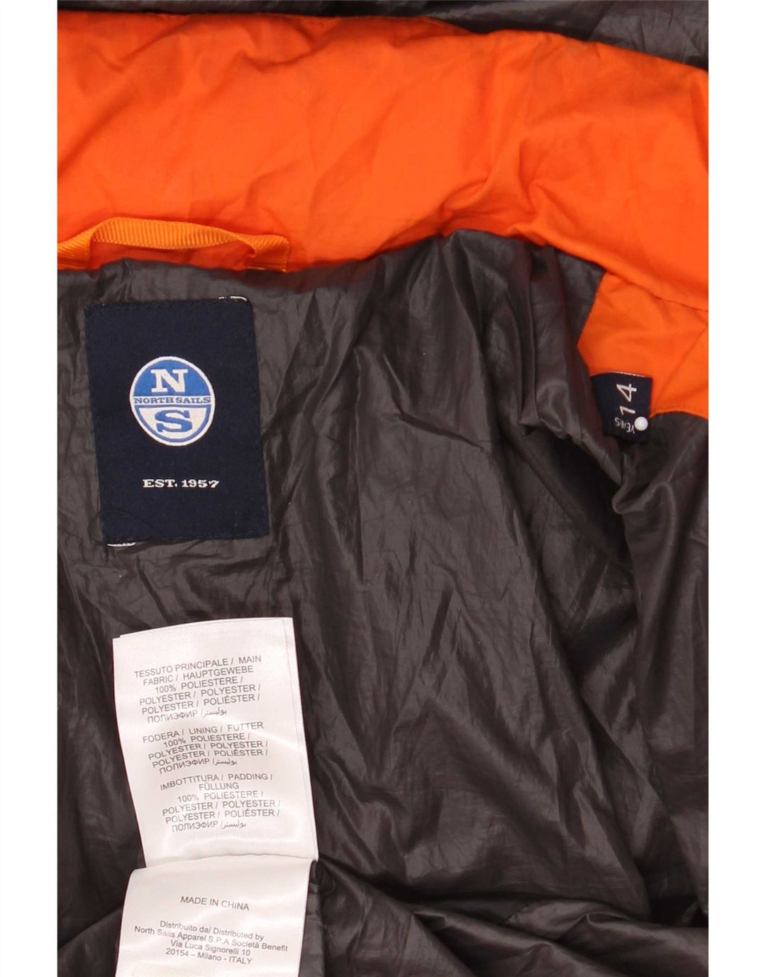 Giacca imbottita con grafica North Sails per ragazzi 13-14 anni color block arancione