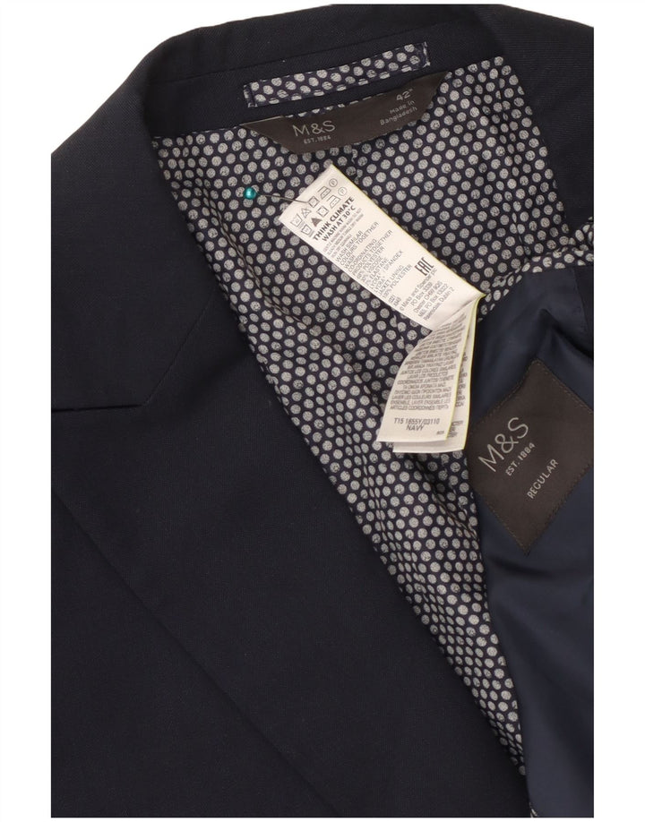 MARKS & SPENCER Giacca blazer da uomo a 2 bottoni UK 42 grande blu navy