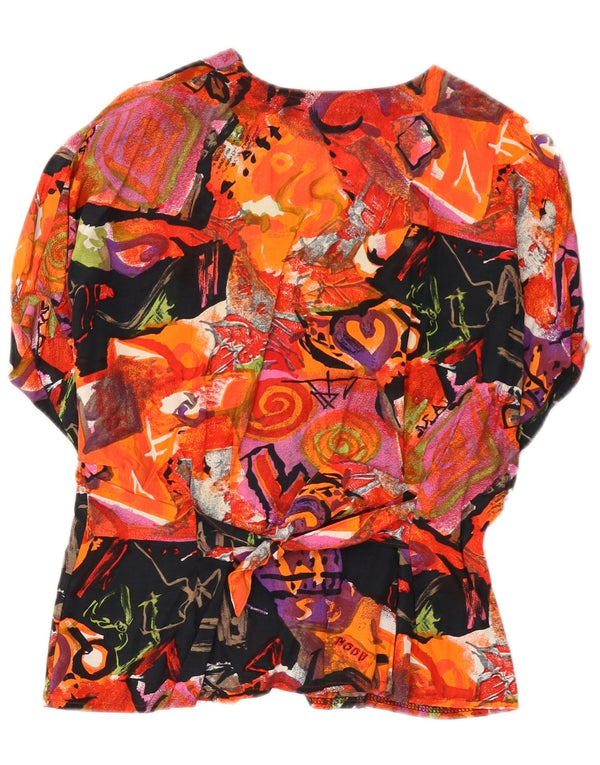 Camicetta camicia vintage da donna con motivo astratto UK 10 piccola multicolore