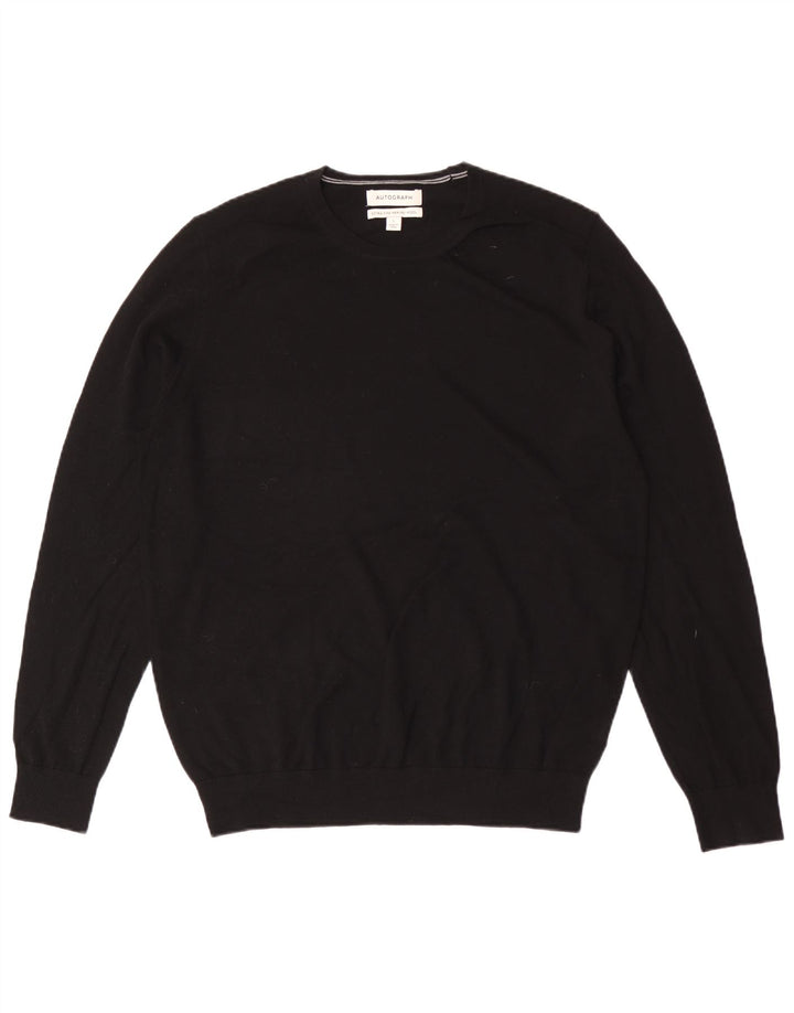 Maglione girocollo da uomo autografo, grande lana merino nera