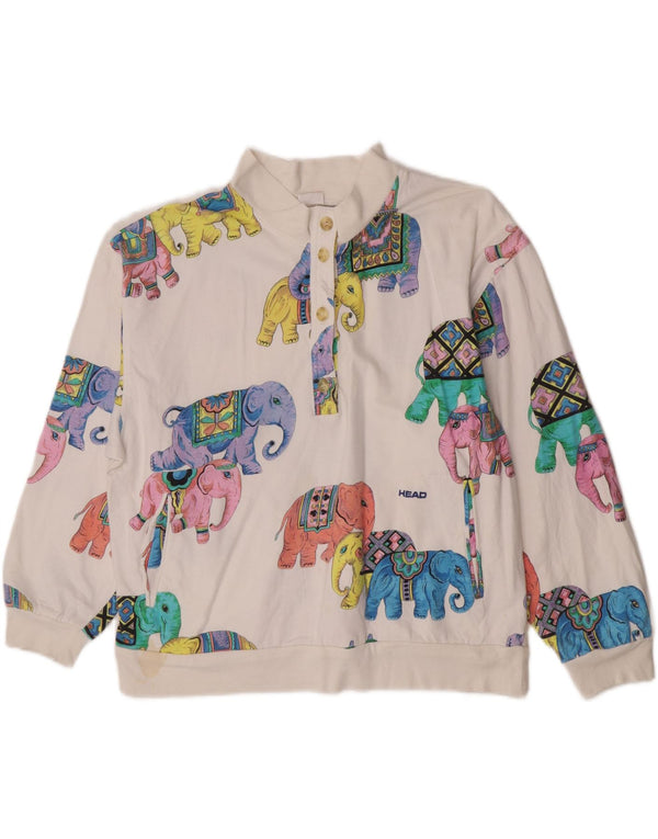 HEAD Felpa con grafica da donna Maglione UK 16 Grande stampa animalier bianca