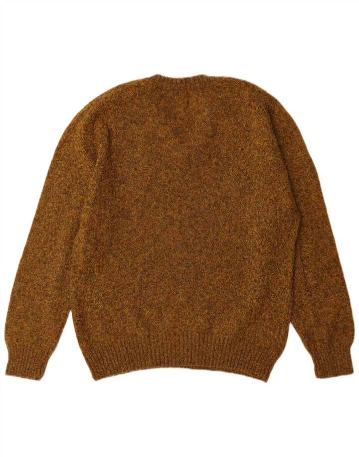 Maglione vintage da uomo con scollo a V, grande lana screziata color kaki