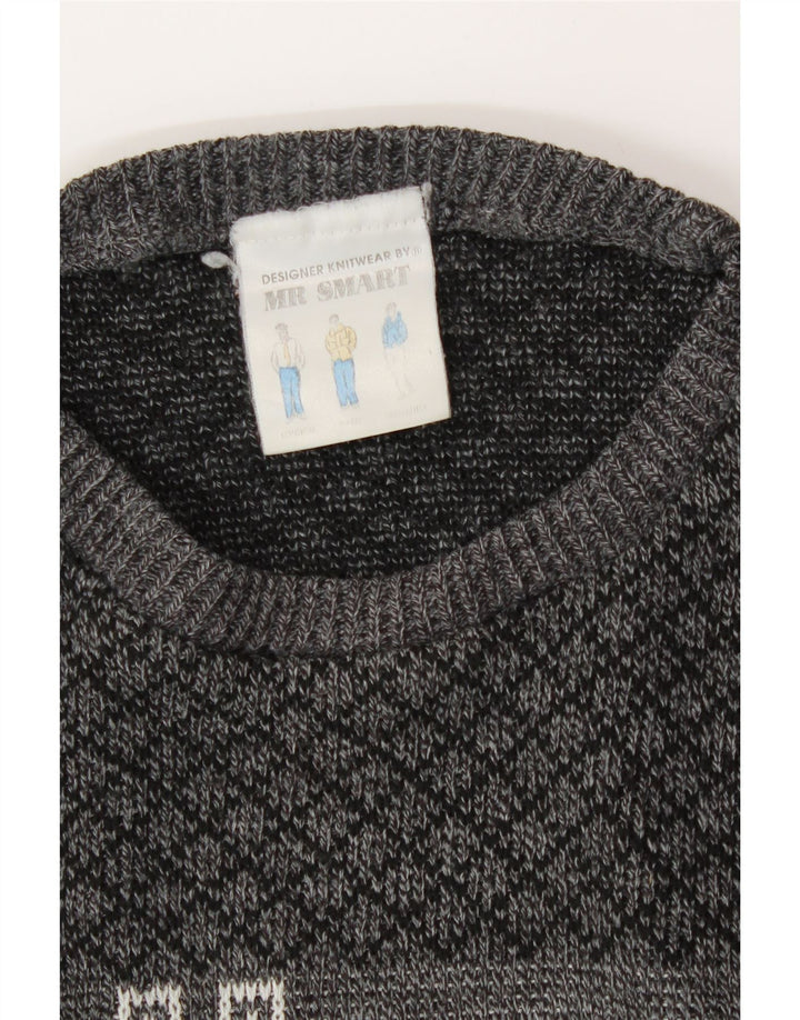 VINTAGE Mens Crew Neck Jumper Sweater Medium Grey Argyle/Diamond Acrylic Vintage Vintage and Second-Hand Vintage from Messina Hembry 