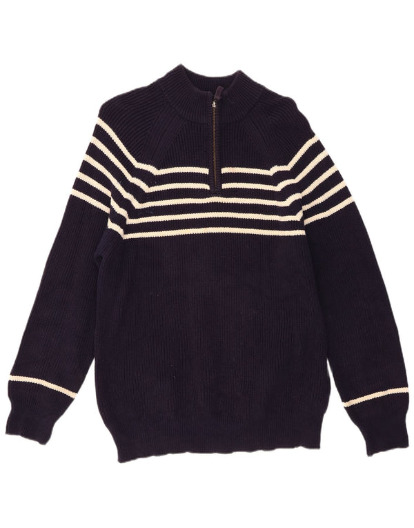 Boden Maglione da uomo con zip e collo in cotone a righe medie blu navy