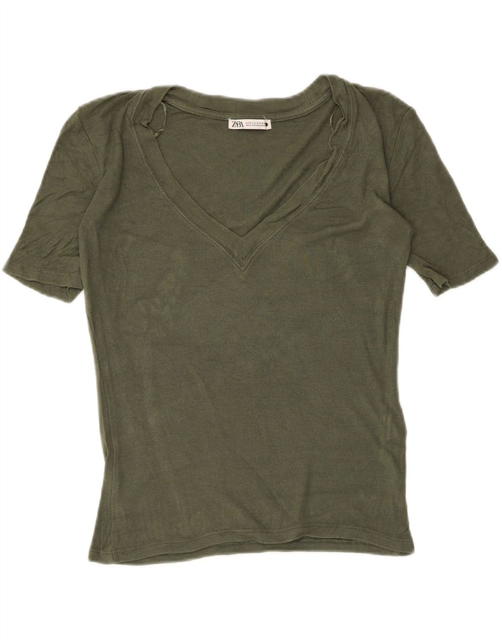 ZARA Womens T-Shirt Top UK 10 Small Green Viscose