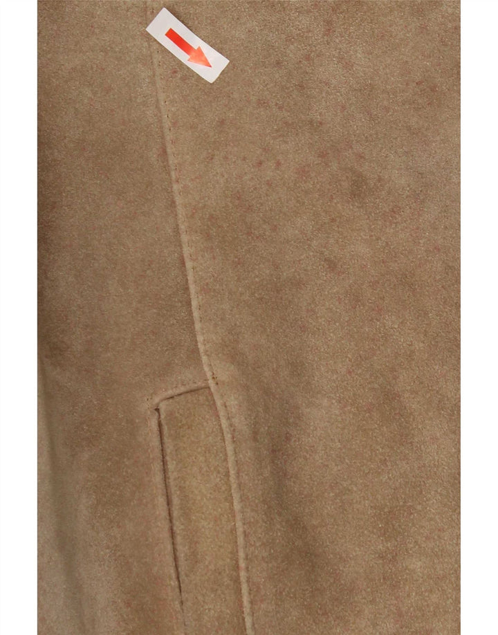 Giubbotto bomber vintage in pelle scamosciata da donna EU 50 XL Beige poliacrilico color block