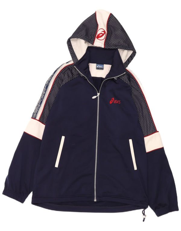 Giacca sportiva da uomo con cappuccio grafico Asics, grande, color block blu navy