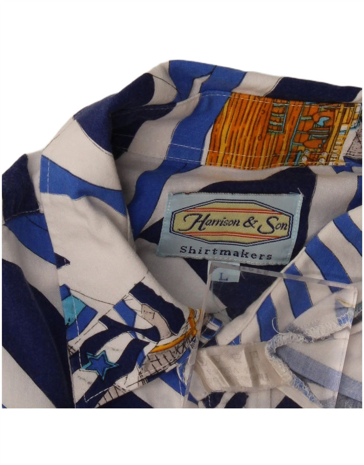 Camicia a maniche corte da uomo Harrison & Son con motivo astratto, grande in viscosa blu