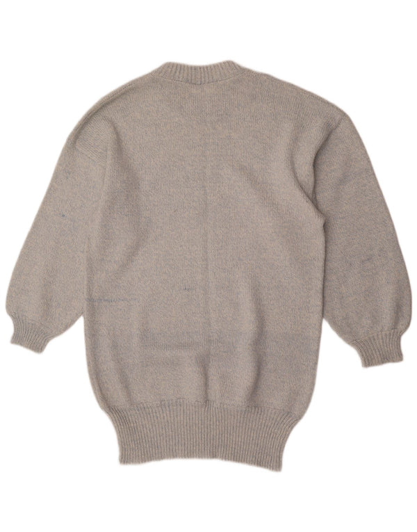 Maglione vintage da donna a collo lungo girocollo UK 16 grande grigio screziato